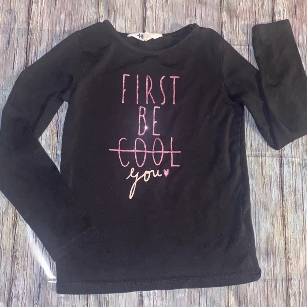 💞 Little Girls Size 4-6 “First Be You” Black Long Sleeve Tee